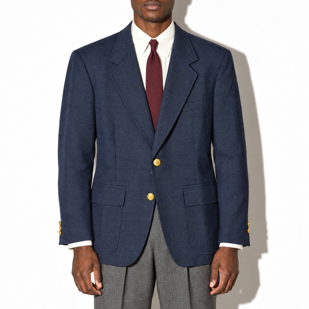 Palm Beach Blazer Mens 38R Navy Blue Gold Buttons Cotton Blend Vintage 70s USA